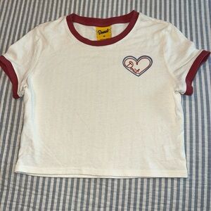 Zumiez Donut Brand Heart Ringer Crop T-Shirt (M)